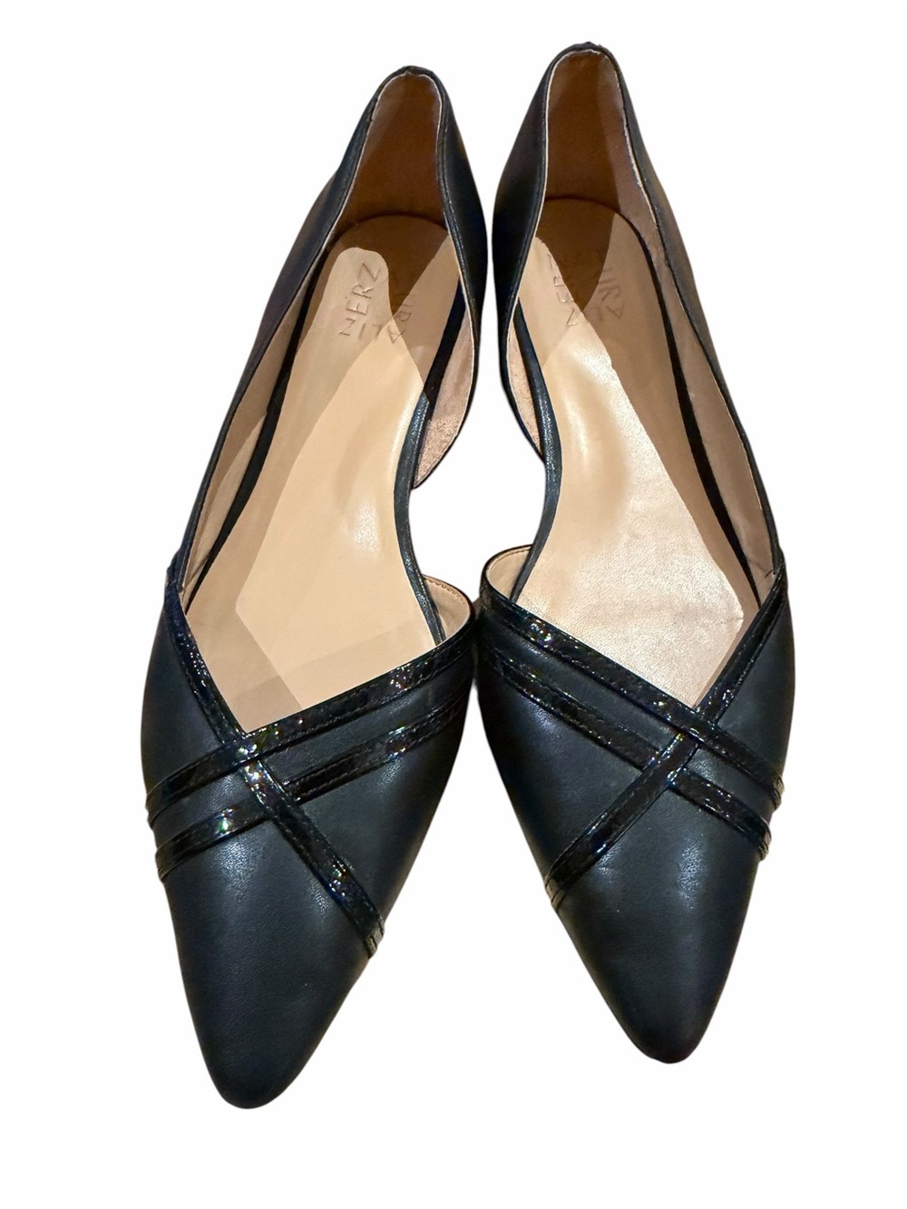 Naturalizer Black Pointed D'Orsay Flats with Crisscross Accent
